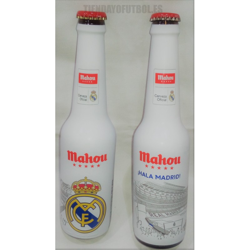 botella cerveza R.Madrid vacia, Botelín Real Madrid Mahou