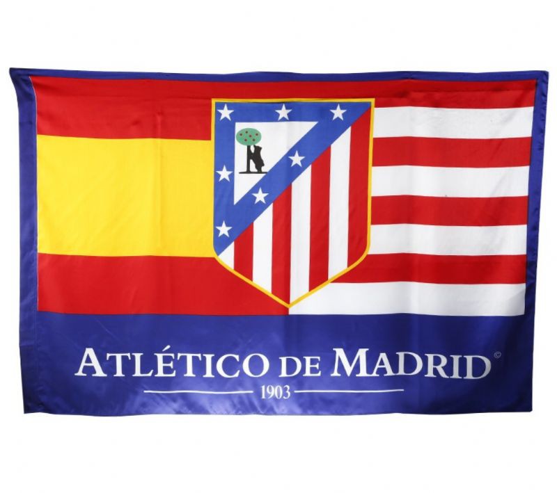 At Madrid bandera de raso grande| bandera atm oficial con españa