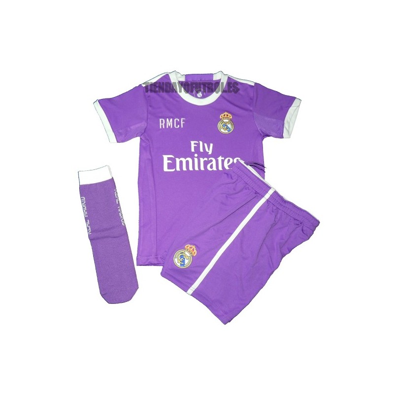 Conjunto oficial niño Real segunda, Real Madrid 2016/17 juego niño, Mini  Kit morado Real Oficial